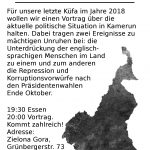 18.12.18: Corasol, Essen mit Infoveranstaltung zu Kamerun // 18/12/18: Corasol, repas et soirée d'information sur le Cameroun