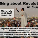 10.07.2019 | 19 Uhr | LieblingsVoKü und Info: "Talking about Revolution in Sudan" mit Ibrahim Khattab | @ Ida Nowhere – Donaustraße 79