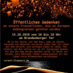 15.10.19: Öffentliches Gedenken an unsere Freund*innen, die an Europas Außengrenzen getötet wurden