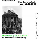 13.11., 19.00 Uhr | Essen & Info - 9 Mio. Streikende! Der Generalstreik vom 12.11.1948| @ Ida Nowhere, Donaustr. 79, Neukölln