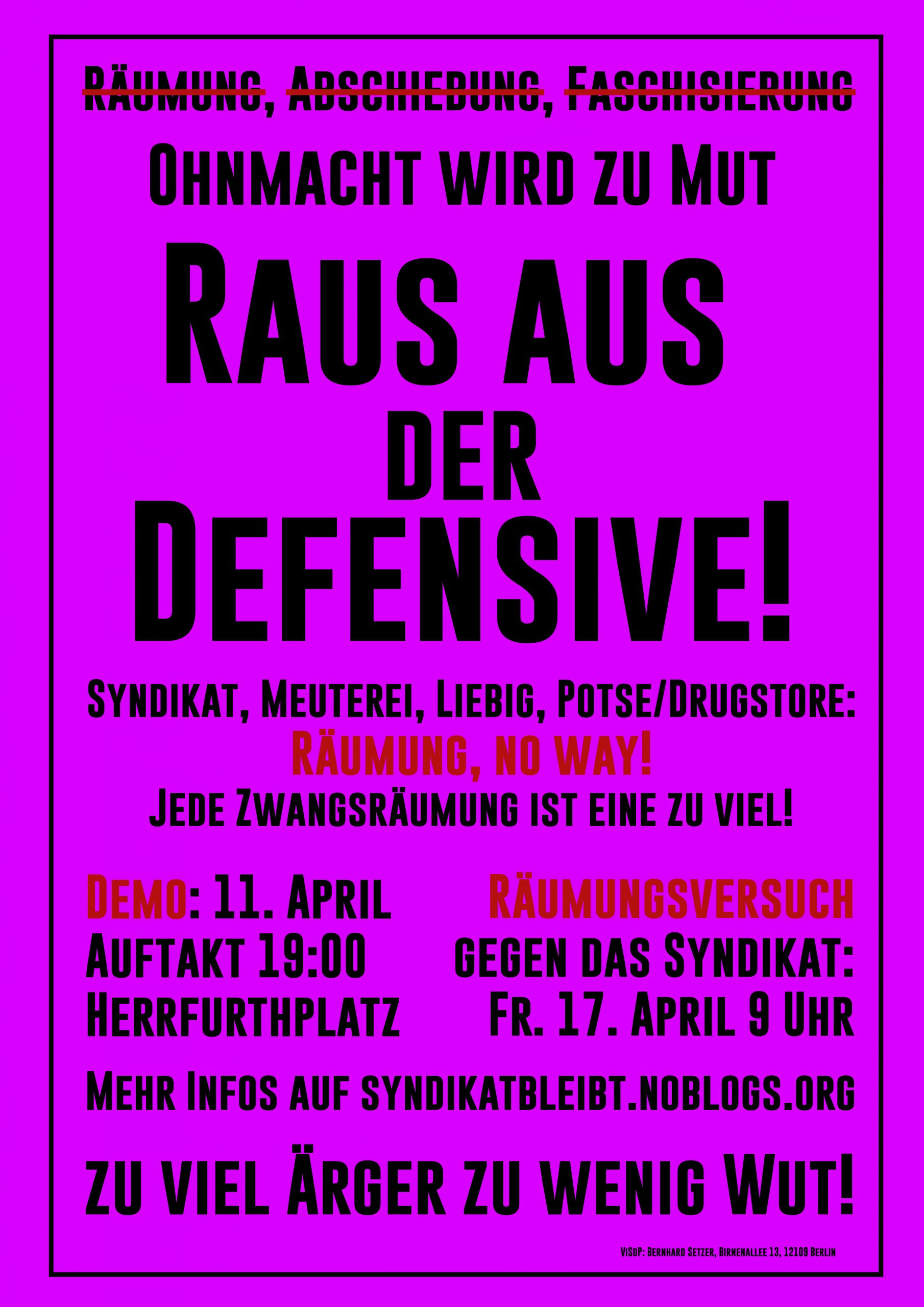 Räumungen, Abschiebungen, Faschisierung – Raus aus der Defensive – Demo am 11.04.2020 – 19 Uhr – Herrfurthplatz
